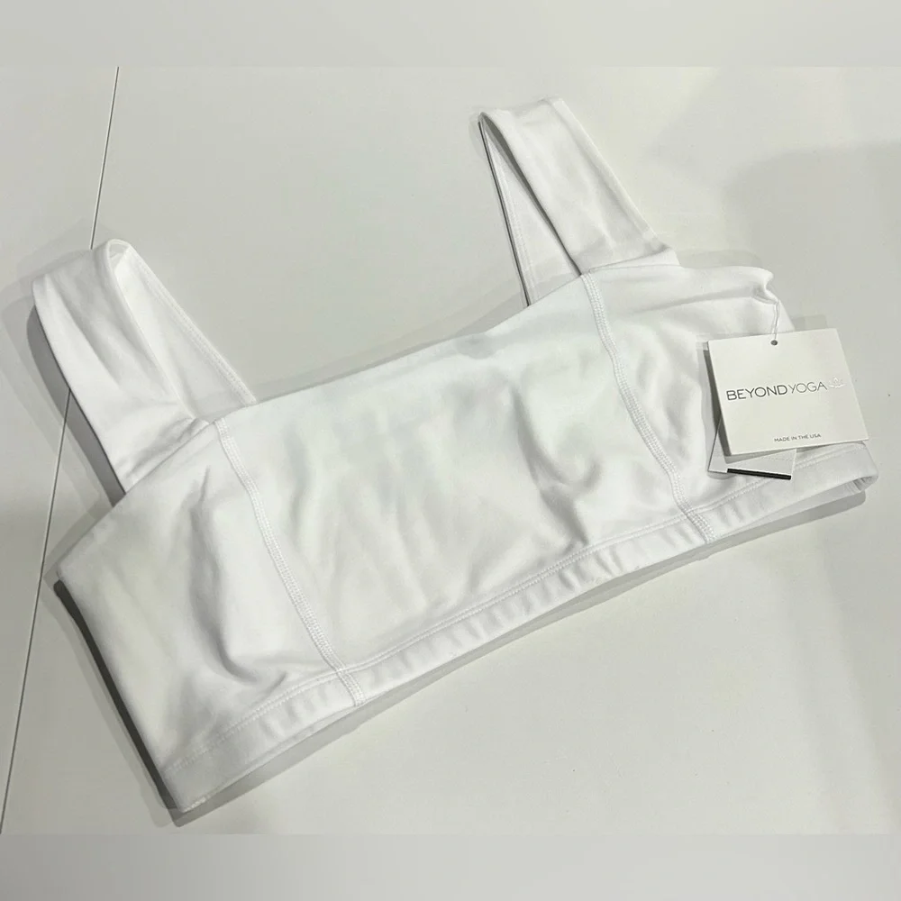 Beyond Yoga Women's XL Spacedye Squared Bra Sports Cloud White NWT Wide Straps